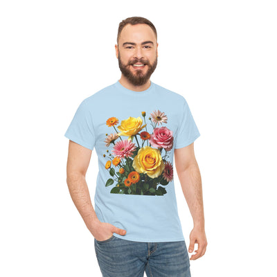 Wildflowers and Pink & Yellow Roses, Graphic T-Shirts for Women, Floral Shirt, Womens Short Sleeve, Ladies Graphic Tees #5148TTS