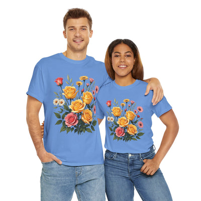 Wildflowers and Pink & Yellow Roses, Graphic T-Shirts for Women, Floral Shirt, Womens Short Sleeve, Ladies Graphic Tees #5137TTS