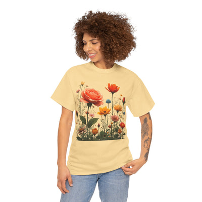 Wildflowers and Orange Roses, Graphic T-Shirts for Women, Floral Shirt, Womens Short Sleeve, Ladies Graphic Tees #5044TTS
