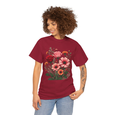 Wildflowers and Pink & Red Roses, Graphic T-Shirts for Women, Floral Shirt, Womens Short Sleeve, Ladies Graphic Tees #5133TTS