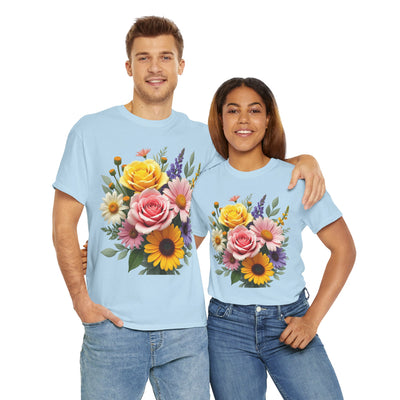Wildflowers and Pink & Yellow Roses, Graphic T-Shirts for Women, Floral Shirt, Womens Short Sleeve, Ladies Graphic Tees #5145TTS