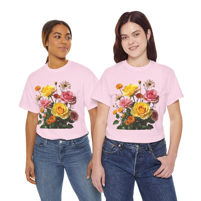 Wildflowers and Pink & Yellow Roses, Graphic T-Shirts for Women, Floral Shirt, Womens Short Sleeve, Ladies Graphic Tees #5148TTS