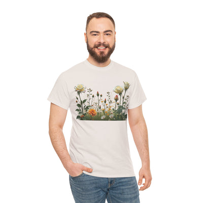 Wildflowers and White Roses, Graphic T-Shirts for Women, Floral Shirt, Womens Short Sleeve, Ladies Graphic Tees #5039TTS