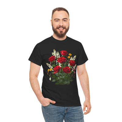 Wildflowers and Red Roses, Graphic T-Shirts for Women, Floral Shirt, Womens Short Sleeve, Ladies Graphic Tees #5128TTS