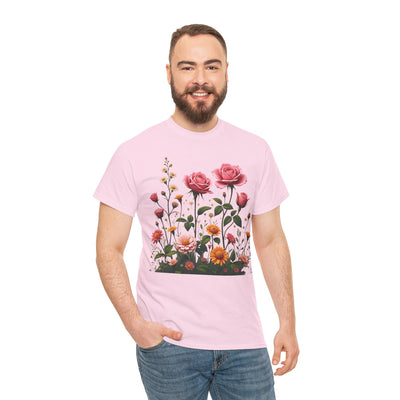 Wildflowers and Pink Roses, Graphic T-Shirts for Women, Floral Shirt, Womens Short Sleeve, Ladies Graphic Tees #5013TTS