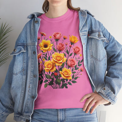 Wildflowers and Pink & Yellow Roses, Graphic T-Shirts for Women, Floral Shirt, Womens Short Sleeve, Ladies Graphic Tees #5139TTS