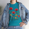 Wildflowers and Red Roses, Graphic T-Shirts for Women, Floral Shirt, Womens Short Sleeve, Ladies Graphic Tees #5034TTS