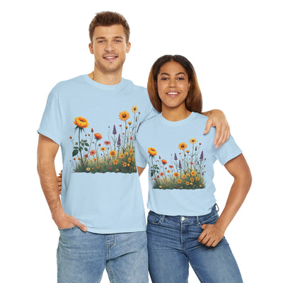 Wildflowers and Yellow Roses, Graphic T-Shirts for Women, Floral Shirt, Womens Short Sleeve, Ladies Graphic Tees #5028TTS