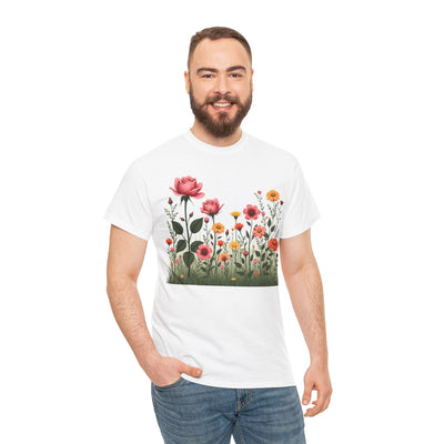 Wildflowers and Pink Roses, Graphic T-Shirts for Women, Floral Shirt, Womens Short Sleeve, Ladies Graphic Tees #5020TTS