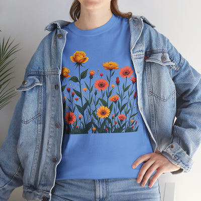 Wildflowers and Yellow Roses, Graphic T-Shirts for Women, Floral Shirt, Womens Short Sleeve, Ladies Graphic Tees #5026TTS