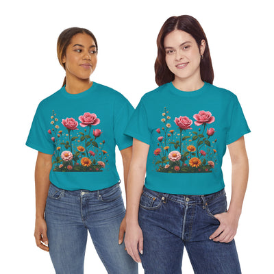 Wildflowers and Pink Roses, Graphic T-Shirts for Women, Floral Shirt, Womens Short Sleeve, Ladies Graphic Tees #5013TTS