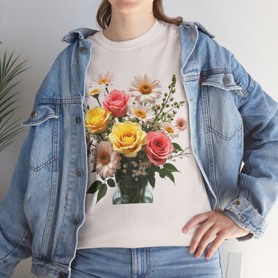 Wildflowers and Pink & Yellow Roses, Graphic T-Shirts for Women, Floral Shirt, Womens Short Sleeve, Ladies Graphic Tees #5136TTS