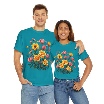 Wildflowers and Pink & Yellow Roses, Graphic T-Shirts for Women, Floral Shirt, Womens Short Sleeve, Ladies Graphic Tees #5139TTS