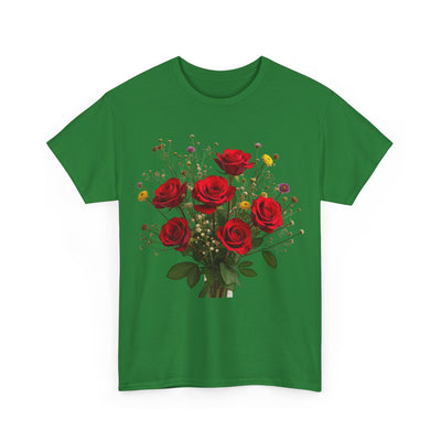 Wildflowers and Red Roses, Graphic T-Shirts for Women, Floral Shirt, Womens Short Sleeve, Ladies Graphic Tees #5131TTS