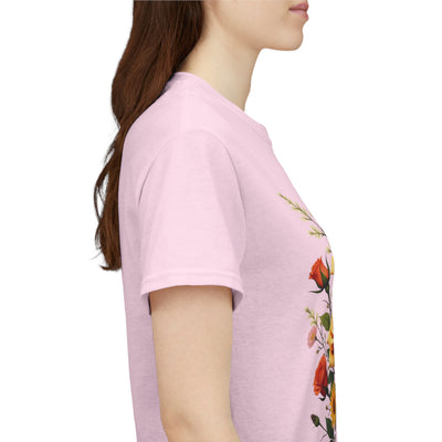 Wildflowers and Pink & Yellow Roses, Graphic T-Shirts for Women, Floral Shirt, Womens Short Sleeve, Ladies Graphic Tees #5142TTS