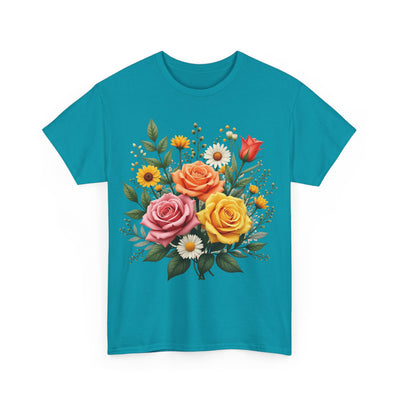 Wildflowers and Pink & Yellow Roses, Graphic T-Shirts for Women, Floral Shirt, Womens Short Sleeve, Ladies Graphic Tees #5144TTS