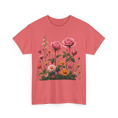Wildflowers and Pink Roses, Graphic T-Shirts for Women, Floral Shirt, Womens Short Sleeve, Ladies Graphic Tees #5013TTS