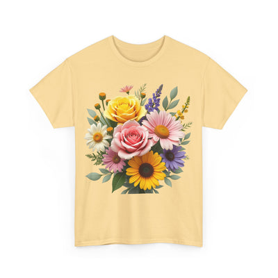 Wildflowers and Pink & Yellow Roses, Graphic T-Shirts for Women, Floral Shirt, Womens Short Sleeve, Ladies Graphic Tees #5145TTS