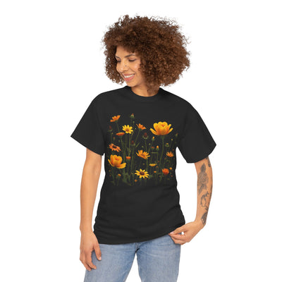 Wildflowers and Yellow Roses, Graphic T-Shirts for Women, Floral Shirt, Womens Short Sleeve, Ladies Graphic Tees #5011TTS