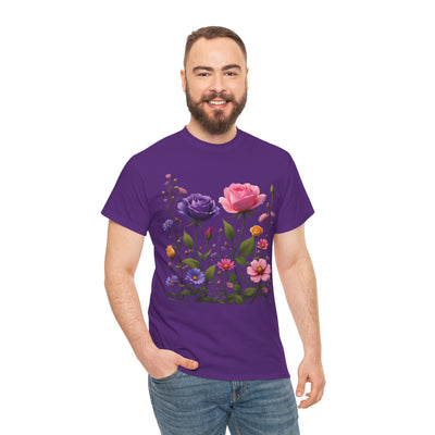 Wildflowers and Pink/Violet Roses, Graphic T-Shirts for Women, Floral Shirt, Womens Short Sleeve, Ladies Graphic Tees #5101TTS