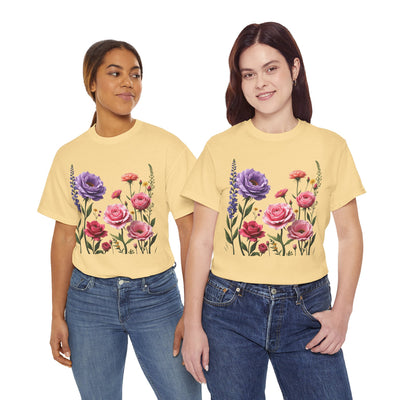 Wildflowers and Pink/Violet Roses, Graphic T-Shirts for Women, Floral Shirt, Womens Short Sleeve, Ladies Graphic Tees #5100TTS