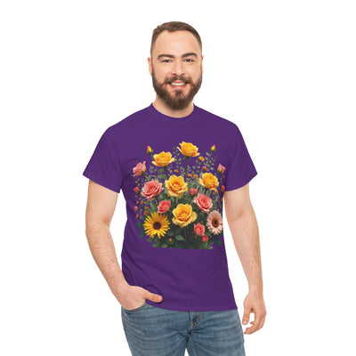 Wildflowers and Pink & Yellow Roses, Graphic T-Shirts for Women, Floral Shirt, Womens Short Sleeve, Ladies Graphic Tees #5141TTS