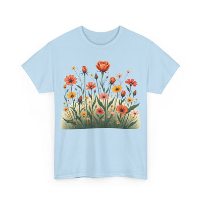 Wildflowers and Orange Roses, Graphic T-Shirts for Women, Floral Shirt, Womens Short Sleeve, Ladies Graphic Tees #5047TTS