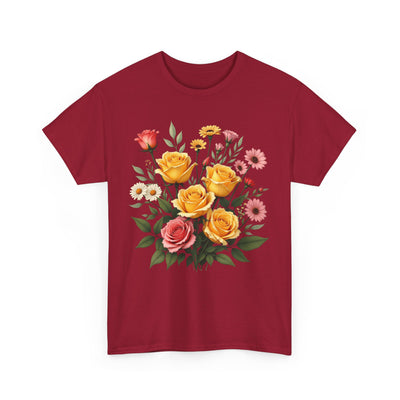 Wildflowers and Pink & Yellow Roses, Graphic T-Shirts for Women, Floral Shirt, Womens Short Sleeve, Ladies Graphic Tees #5137TTS