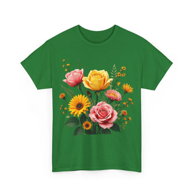 Wildflowers and Pink & Yellow Roses, Graphic T-Shirts for Women, Floral Shirt, Womens Short Sleeve, Ladies Graphic Tees #5146TTS