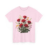 Wildflowers and Red Roses, Graphic T-Shirts for Women, Floral Shirt, Womens Short Sleeve, Ladies Graphic Tees #5128TTS