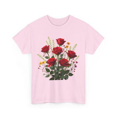 Wildflowers and Red Roses, Graphic T-Shirts for Women, Floral Shirt, Womens Short Sleeve, Ladies Graphic Tees #5128TTS