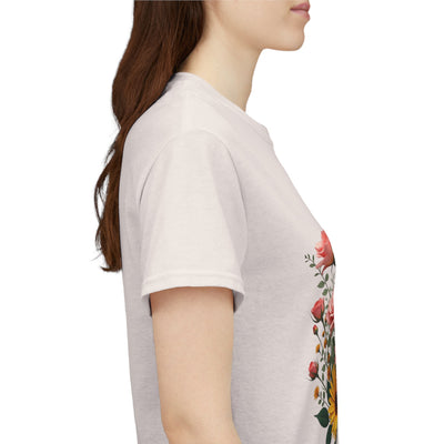 Wildflowers and Pink & Yellow Roses, Graphic T-Shirts for Women, Floral Shirt, Womens Short Sleeve, Ladies Graphic Tees #5141TTS