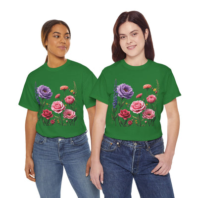 Wildflowers and Pink/Violet Roses, Graphic T-Shirts for Women, Floral Shirt, Womens Short Sleeve, Ladies Graphic Tees #5100TTS