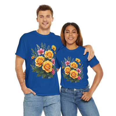 Wildflowers and Yellow Roses, Graphic T-Shirts for Women, Floral Shirt, Womens Short Sleeve, Ladies Graphic Tees #5135TTS