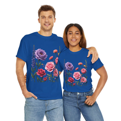 Wildflowers and Pink/Violet Roses, Graphic T-Shirts for Women, Floral Shirt, Womens Short Sleeve, Ladies Graphic Tees #5100TTS