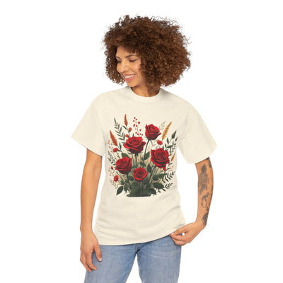 Wildflowers and Red Roses, Graphic T-Shirts for Women, Floral Shirt, Womens Short Sleeve, Ladies Graphic Tees #5129TTS