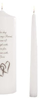 Celebration Candles Wedding Unity Candle Set, with 9-inch Pillar with Double Heart Motif and This Day I Marry My Friend Verse, with 10-inch Taper Candles, White