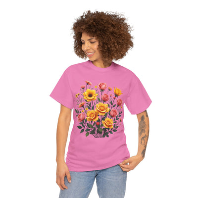 Wildflowers and Pink & Yellow Roses, Graphic T-Shirts for Women, Floral Shirt, Womens Short Sleeve, Ladies Graphic Tees #5139TTS