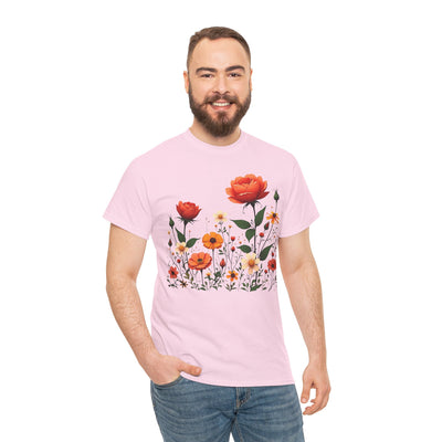 Wildflowers and Orange Roses, Graphic T-Shirts for Women, Floral Shirt, Womens Short Sleeve, Ladies Graphic Tees #5043TTS