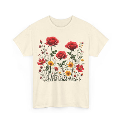Wildflowers and Red Roses, Graphic T-Shirts for Women, Floral Shirt, Womens Short Sleeve, Ladies Graphic Tees #5034TTS