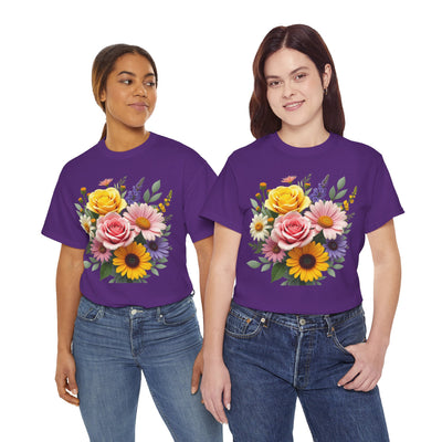 Wildflowers and Pink & Yellow Roses, Graphic T-Shirts for Women, Floral Shirt, Womens Short Sleeve, Ladies Graphic Tees #5145TTS