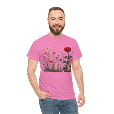 Wildflowers and a Red Rose, Graphic T-Shirts for Women, Floral Shirt, Womens Short Sleeve, Ladies Graphic Tees #5008TTS