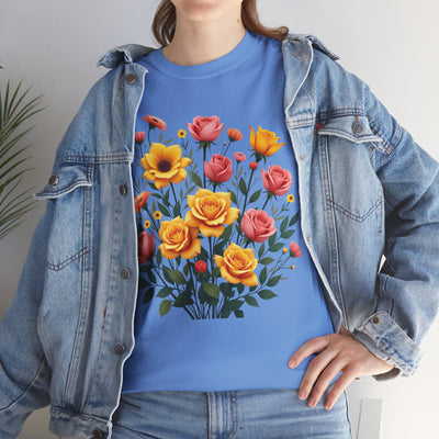 Wildflowers and Pink & Yellow Roses, Graphic T-Shirts for Women, Floral Shirt, Womens Short Sleeve, Ladies Graphic Tees #5139TTS