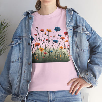 Wildflowers and Blue Roses, Graphic T-Shirts for Women, Floral Shirt, Womens Short Sleeve, Ladies Graphic Tees #5050TTS