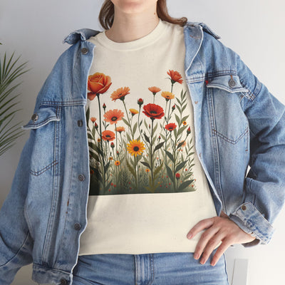 Wildflowers and Orange Roses, Graphic T-Shirts for Women, Floral Shirt, Womens Short Sleeve, Ladies Graphic Tees #5045TTS