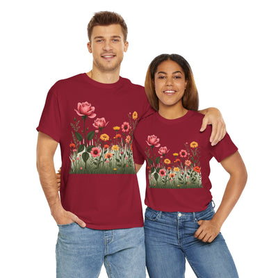Wildflowers and Pink Roses, Graphic T-Shirts for Women, Floral Shirt, Womens Short Sleeve, Ladies Graphic Tees #5020TTS