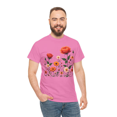 Wildflowers and Orange Roses, Graphic T-Shirts for Women, Floral Shirt, Womens Short Sleeve, Ladies Graphic Tees #5043TTS
