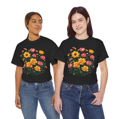 Wildflowers and Pink & Yellow Roses, Graphic T-Shirts for Women, Floral Shirt, Womens Short Sleeve, Ladies Graphic Tees #5139TTS