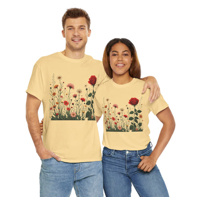 Wildflowers and a Red Rose, Graphic T-Shirts for Women, Floral Shirt, Womens Short Sleeve, Ladies Graphic Tees #5008TTS