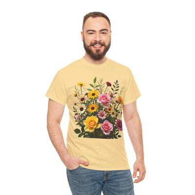 Wildflowers and Pink & Yellow Roses, Graphic T-Shirts for Women, Floral Shirt, Womens Short Sleeve, Ladies Graphic Tees #5150TTS